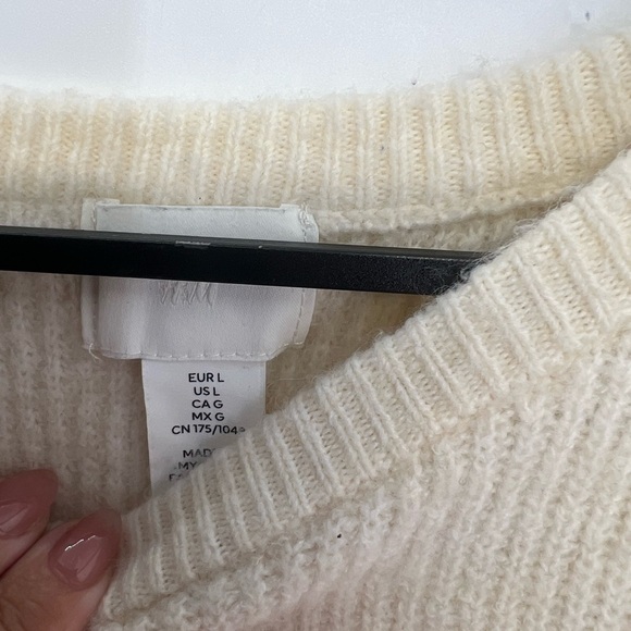 H&M Rib Knit Flared Peplum Wool Blend Sweater In Cream - Picture 7 of 9